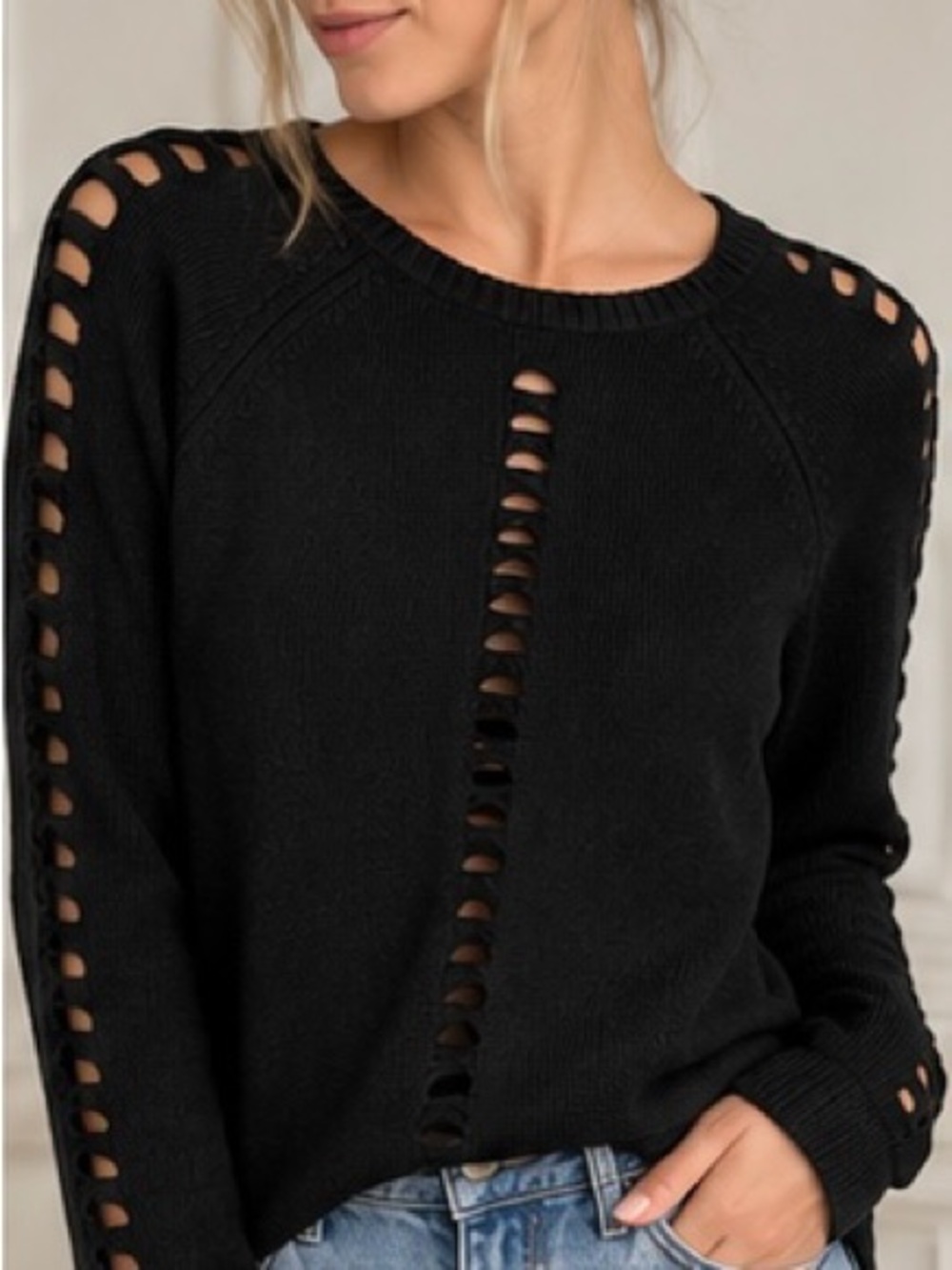 RVCA Black Ladder Cutout Open Knit Pullover Sweater Size Small